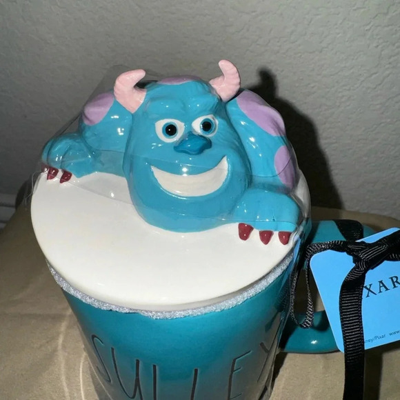 RAE DUNN Monsters Inc "SULLEY" Blue Mug w/ Topper Pixar Disney NEW W TAG - Picture 2 of 5